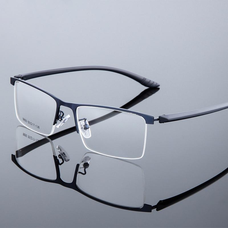 

Semi-Rimless Business Metal Glasses Photochromic Lenses and Anti-UV Coating for Men Square Prescription 0 -0.5 -0.75 To -6 Myopia -75