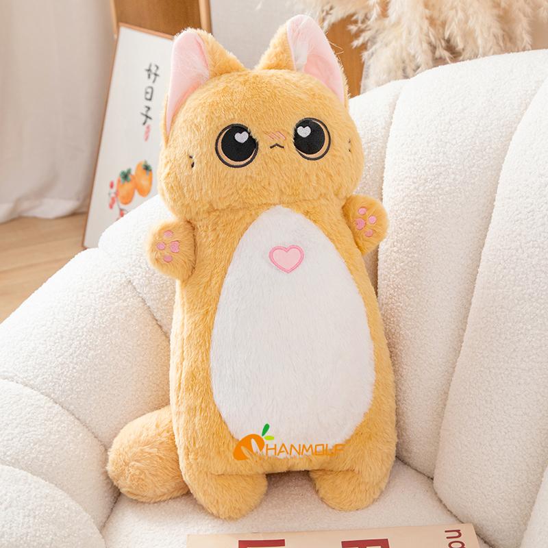 40/55/65cm Kawaii Cat Long Pillow Cartoon Animal Stuffed Doll Plush Toy Black Grey Brown Siamese Cats Sleeping Hug Plushie Gift
