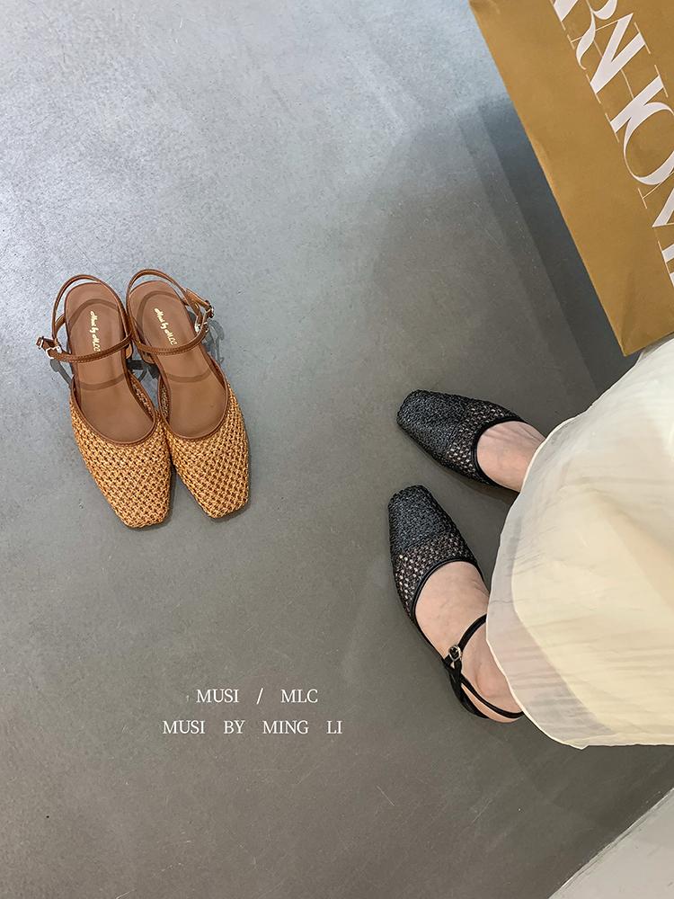 Fashion Vintage Woven Hollow Sandals Women Fashion Round Toe Ankle Strap Buckle Casual Shoes Elegant Comfortable Sandalias De Mujer