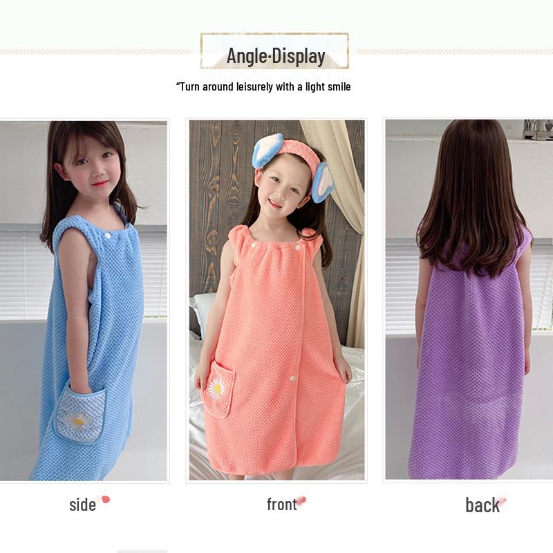 Bangkirai Coral Fleece Children's Bath Skirt: Soft, Water-Absorbent, Thickened Embroidered Towel