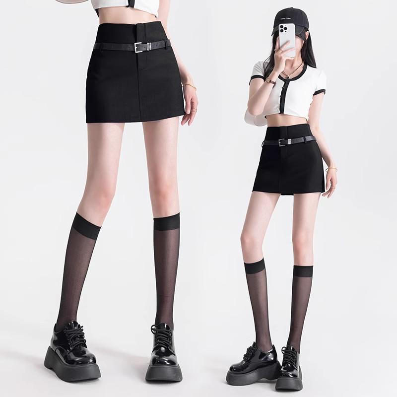 American Spicy Black Sexy High-Waist A-Line Midi Skirt for Plus Size Women