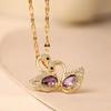 Luxury Brand Purple Crystal Swan Pendant Necklace for Women Charm Fashion Stainless Steel Bride Collar Jewelry Gift Colorfast