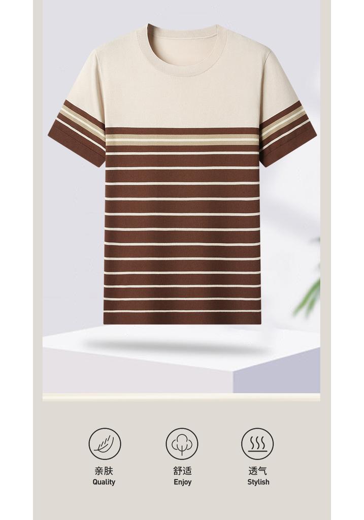 Antonio Summer Striped Business and Leisure Versatile Round Neck T-shirt for Men