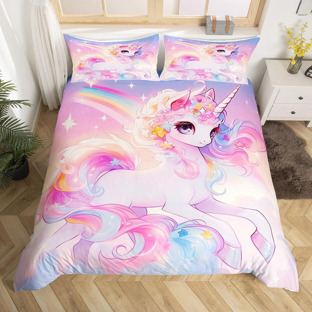 Pink Castle Three-Piece Quilt Cover 3D Digital Printing Bedding Set Bed Cover