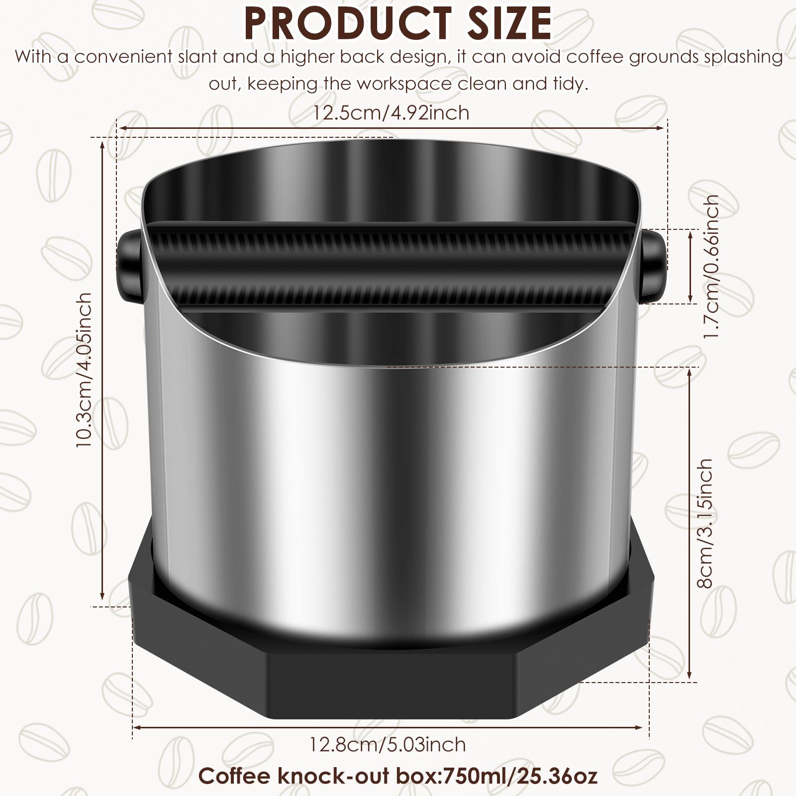 Coffee Knock Box Stainless Steel Espresso Knock Box Non Slip Coffee Ground Knock Box with Rubber Ring Beveled Coffee Ground Bin