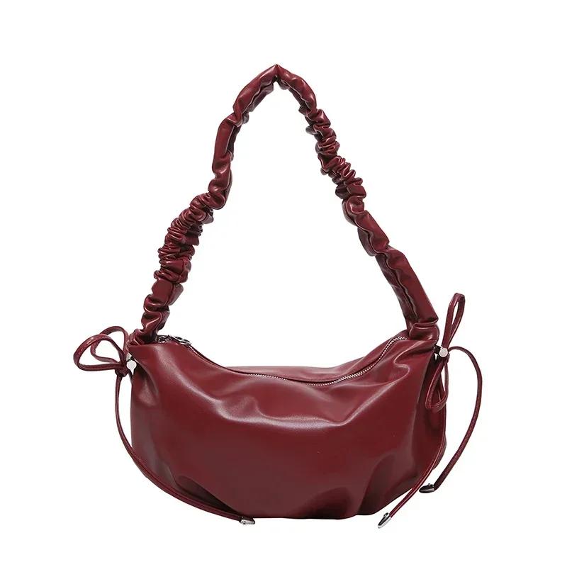 PU Solid Color  Hot Selling Women's Shoulder Bag Zipper Trendy Fashion Hobos Handbag Soft Simple Versatile Crossbody Bag
