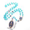 1PC Blue Crystal Rosary Virgin Pendant Necklace for Men Women Religious Jewelry
