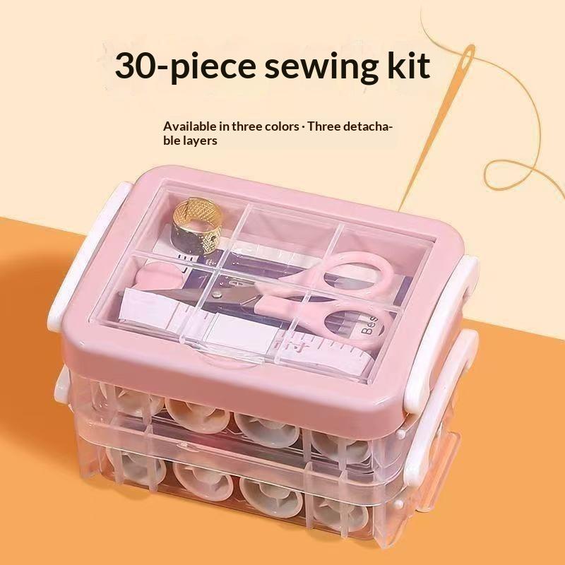 30Pcs Craft Spools Diy Sewing Tool Kit Portable Three Layer Large Capacity Home Needlework Sewing Box