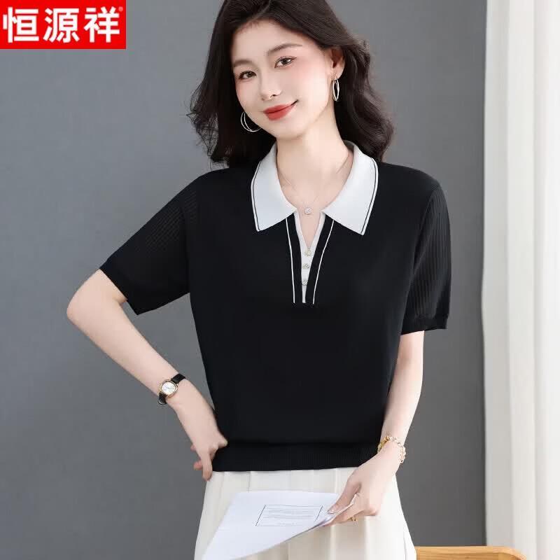 Hengyuanxiang Women s Summer Thin Knit POLO T-Shirt 4XL