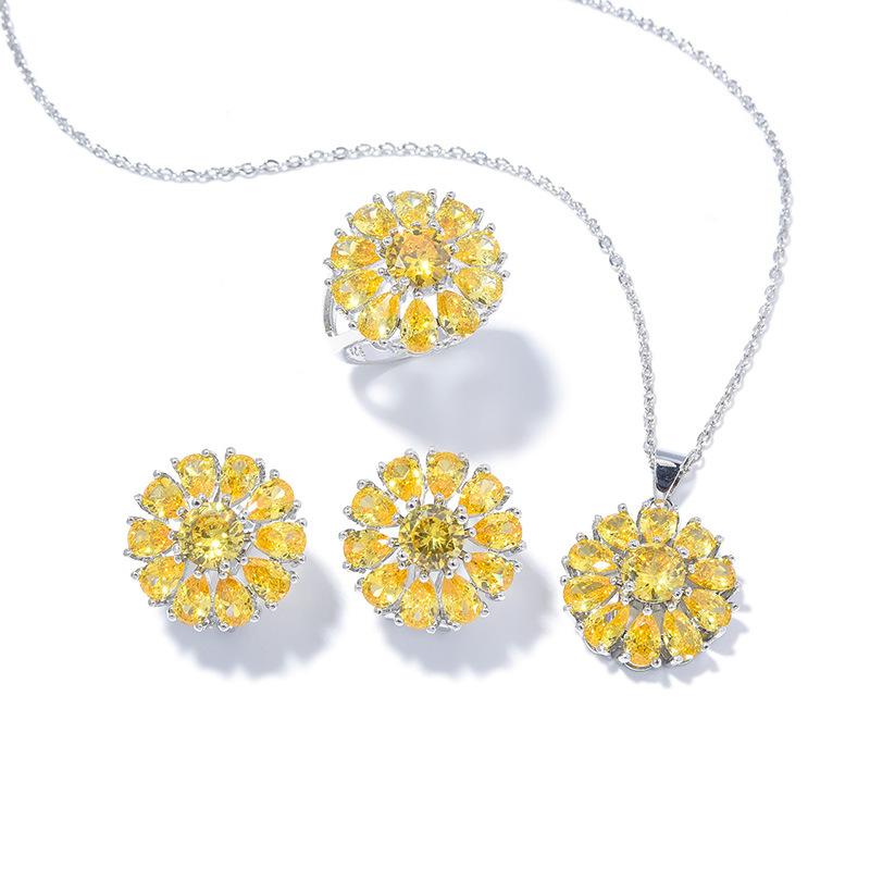 

Подсолнух ожерелье аксессуар комплект сережек кольцо ниша ромашка циркон ожерелье аксессуар Size 6 ring