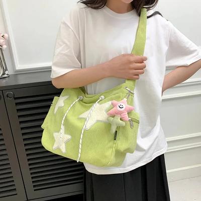 Women's Star Pattern Velvet Crossbody Casual Tote Simple Large Capacity Shoulder Bag Girl Travel School Bookbag