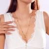 Boho Fashion Y2K Colorful Glass Pearl Long Y-Shaped Necklace Metal Collarbone Chain Holiday Travel Party Body Jewelry Accessory
