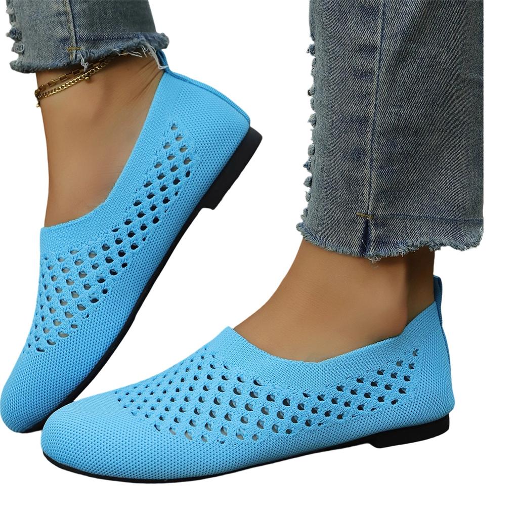 Women's Fashion Plus Size Breathable Mesh Hollow Round Toe Loafers Slip On Casual Flats Lightweight Comfortable Shoes