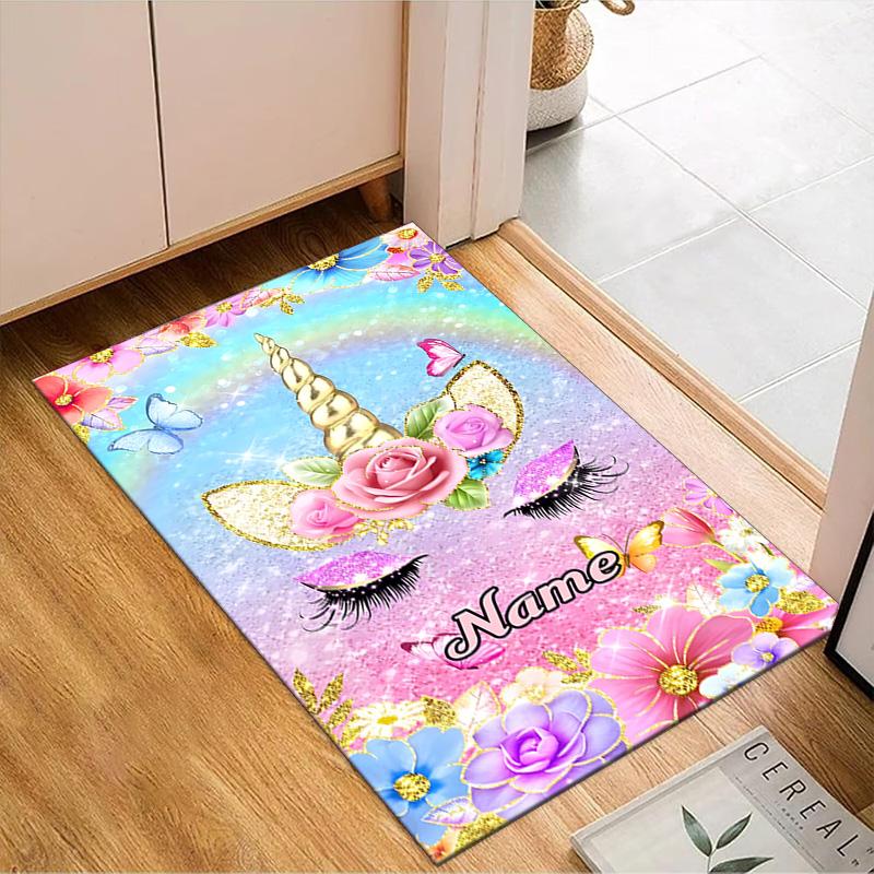 Custom Name Unicorn Fantasy  Rug for Living Room, Game Rooms, Office, Bedroom, Floor Mat Playful Design, fan gifts Christmas decor