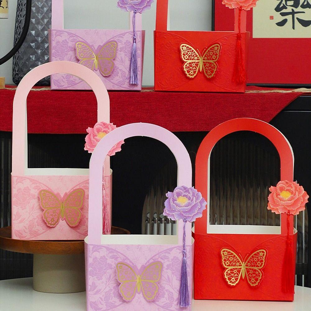 3pcs Portable Butterfly Flower Arrangement Box Paper Bouquet Wrapping Box  Valentine's Day Gift