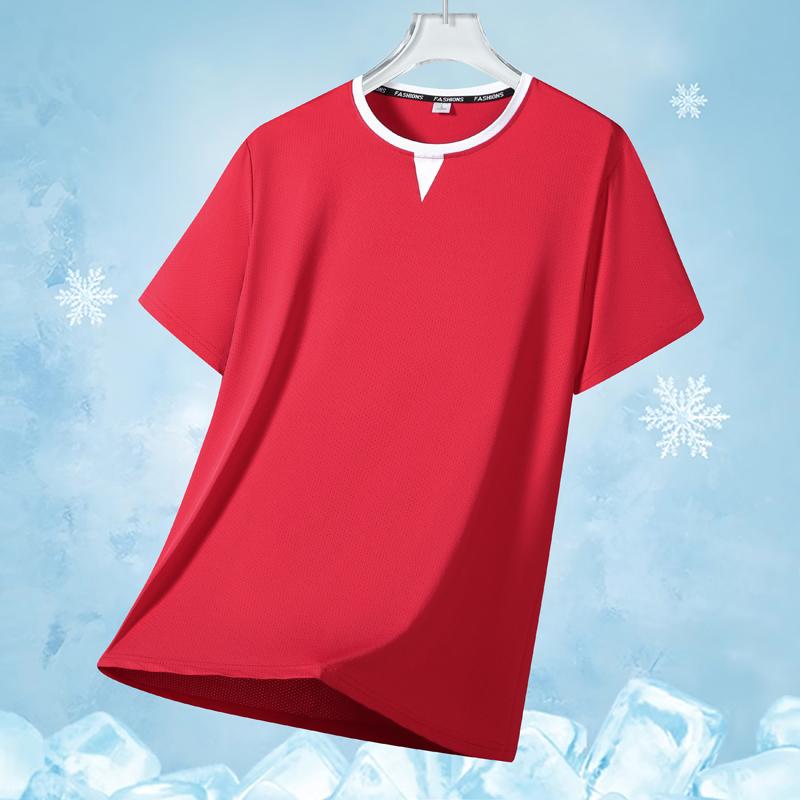 

Summer Loose Solid Color Short Sleeved T-shirt For Men, Ice Silk T-shirt XL червоний