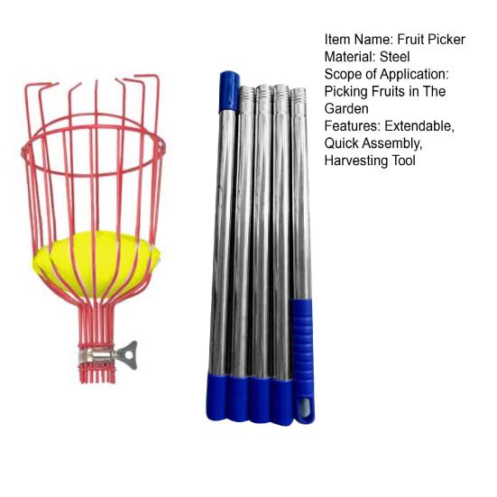 Fruit Picker Pole Telescopic Spliceable Rod with Basket Metal Extendable Picking Pole Garden Tool for Harvesting Apples Oranges Avocados from