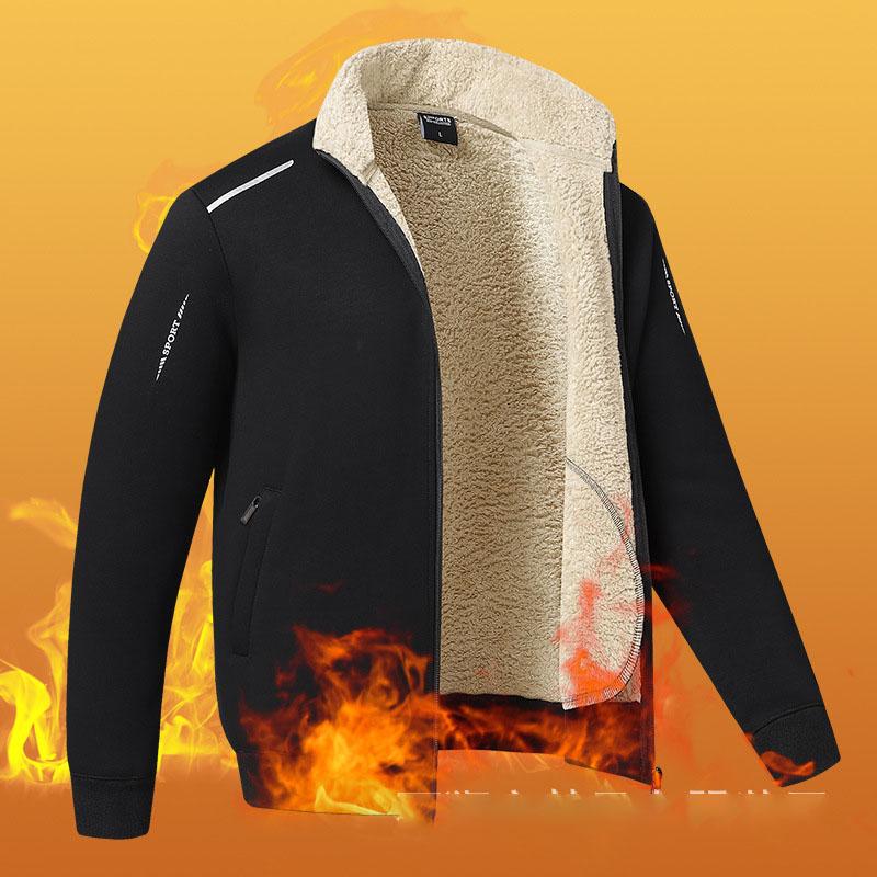 

Мужская толстовка-пальто с передними карманами, теплая куртка на молнии из овечьей шерсти, мужская зимняя однотонная плюшевая подкладка, кардиган с капюшоном M