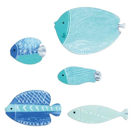 

5 Pcs Wood Nautical Fish Rustic Hanging Wall Decor Beach Wall Art