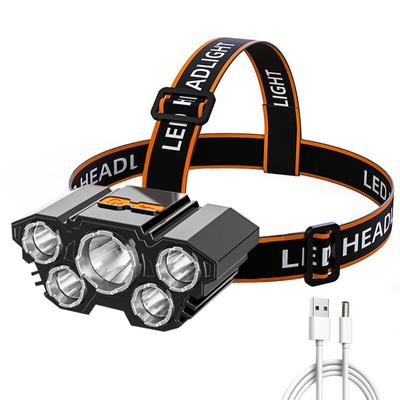 5 LED čelovka dobíjecí výkonná čelovka s vestavěnou baterií 18650