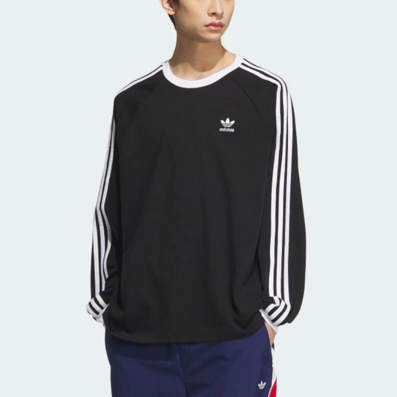 Adidas Originals Classic Series Striped Comfortable Loose Fit Long Sleeve T-Shirt Men Tops Black White KE5824