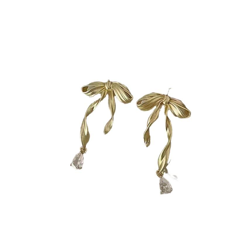 Elegant French Retro Ribbon Earrings: Stylish Ballet Bow Three-Color Design for Women