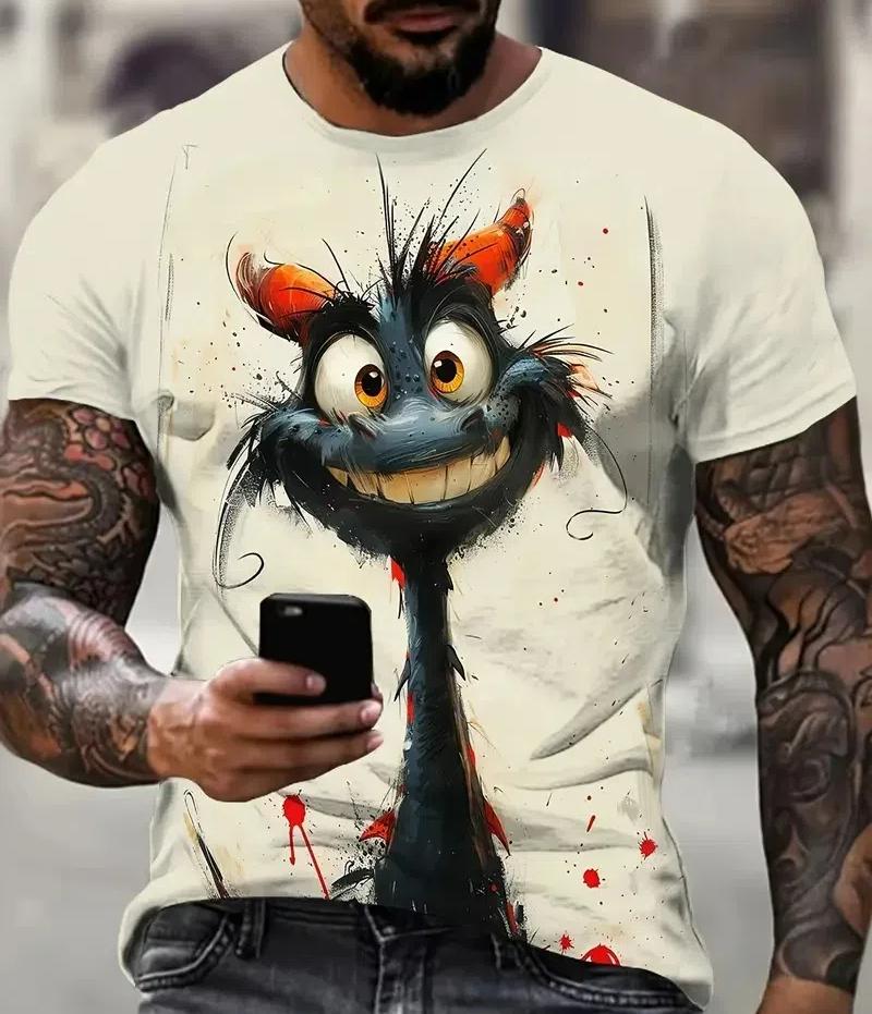 Funny Cat Pattern T-Shirt For Men Personality Animal 3D Printed T Shirts Summer Loose Short Sleeved Tops Casual Round Neck Tees