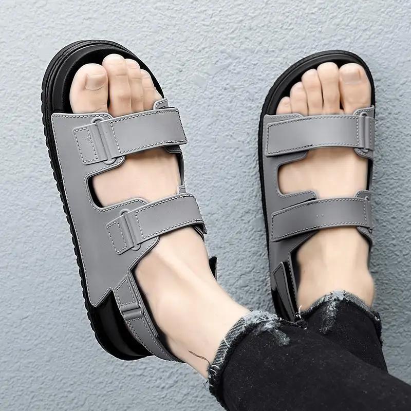 Sandálias Masculinas com Velcro Slip-on Masculinas Verão Plataforma Salto Anabela Chinelos Respiráveis Sapatos de PVC Confortáveis Sapatos de Praia Respiráveis