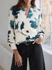 Elegant V-Neck Long-Sleeve Women's Shirt with Floral Print