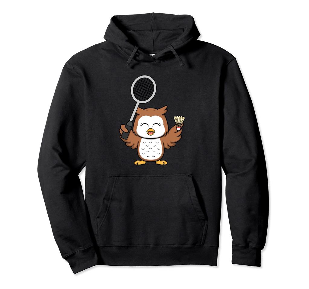 Badminton Hobby Sports Badminton Racket Playing Owl Hoodie