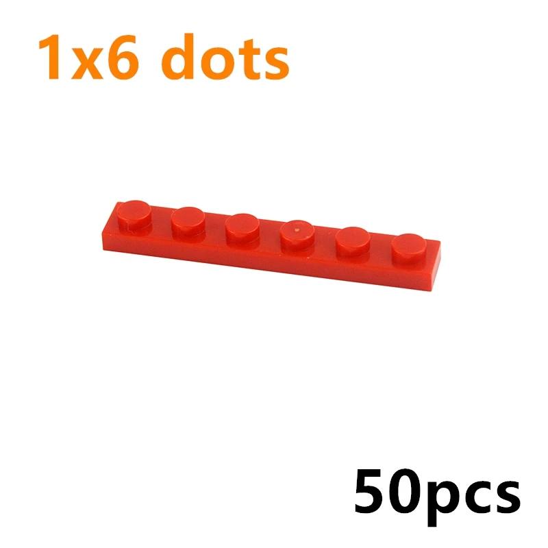 50Pcs DIY Building Blocks Thin Plate 1x6 Dots Classic Bricks Educational Creative Size Compatible With 3666 Toys for Kids
