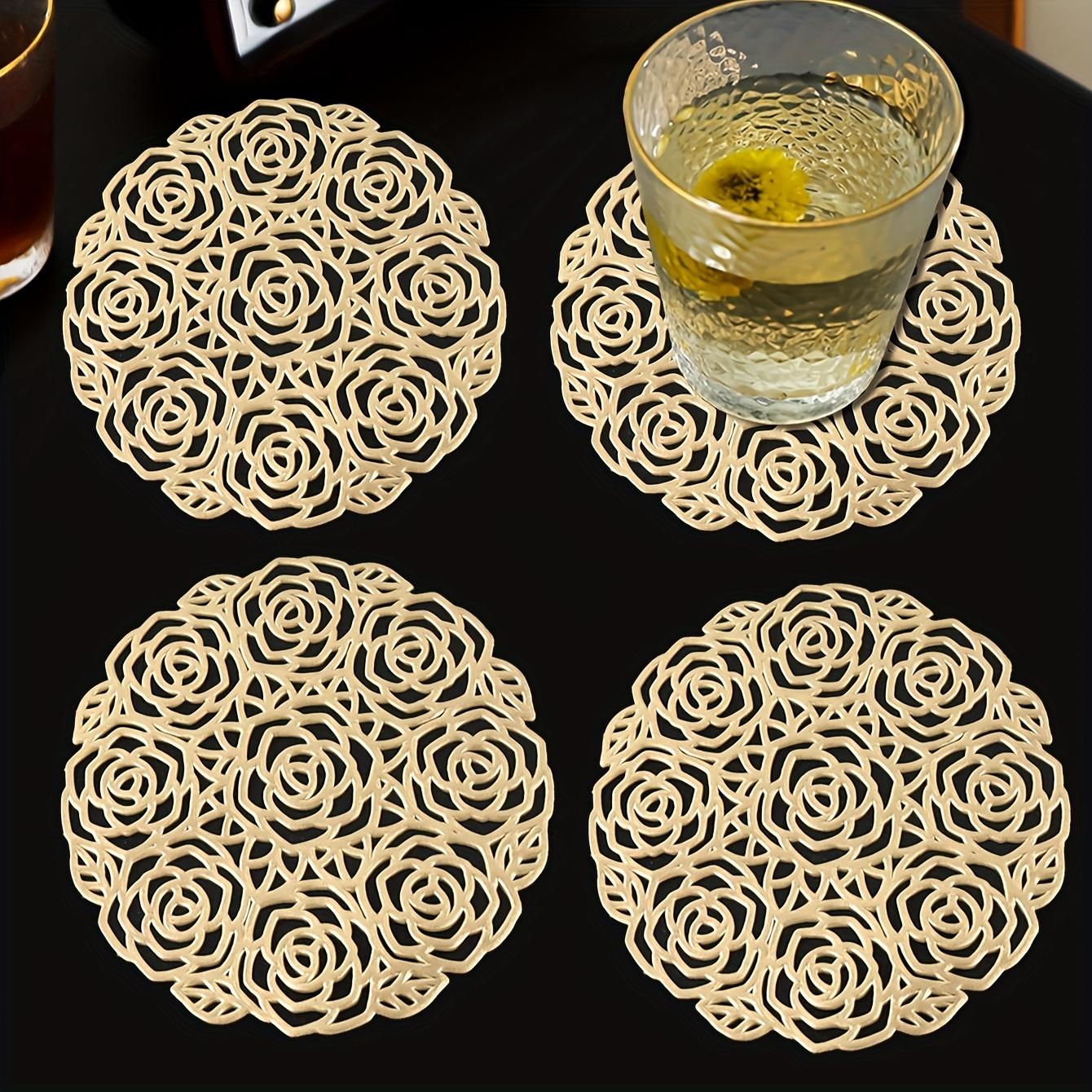 Rose Garden Valentine s Day PVC Golden Foil Coasters, Suitable for Wedding Party Table Decor Cup Holders, Rose Garden Coasters 1pcs золотистый