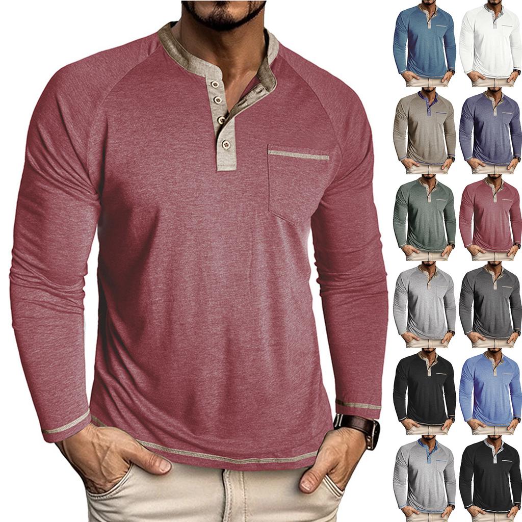 Men'S Button Up Long Sleeved Fashionable Casual Sports Top