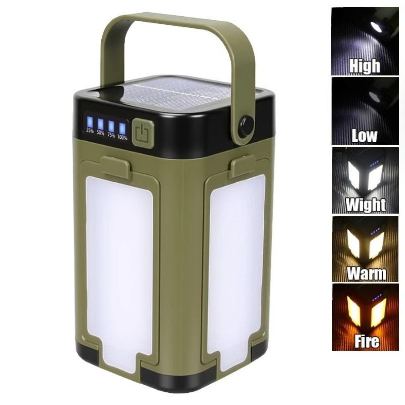 Solarna Ładowalna LEDowa Lampa Kempingowa 4-listna Składana Lampa Namiotowa Ciepła Lampa z Atmosferą Ognia Latarka Latarnia Oświetlenie Awaryjne Zewnętrzne