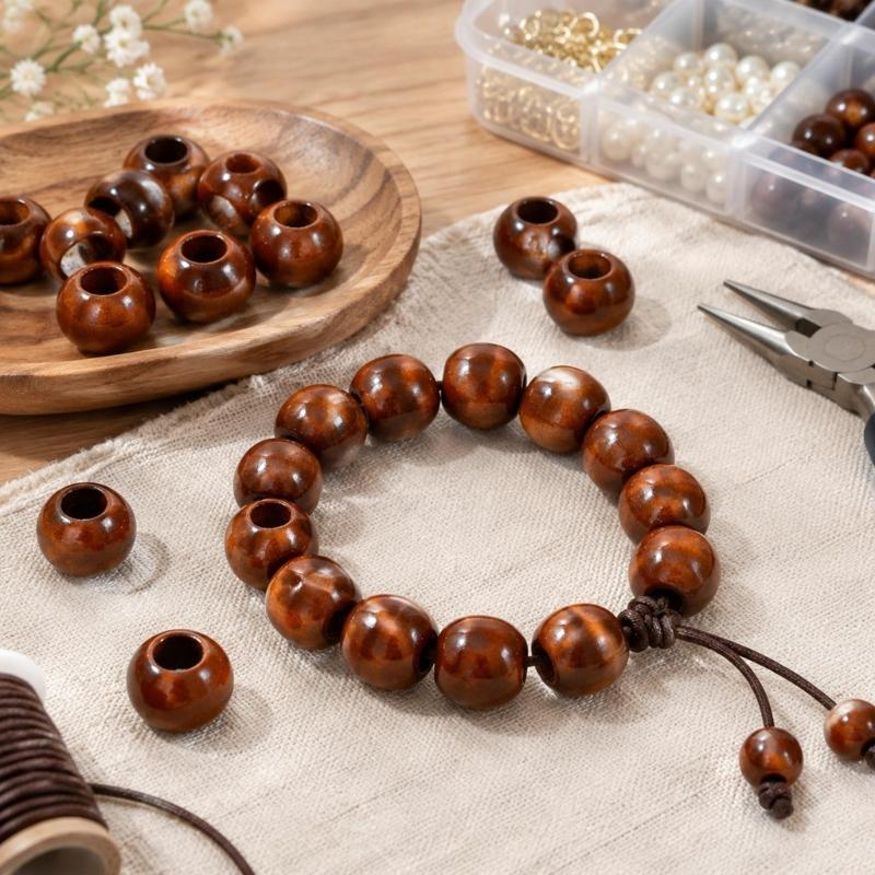 Wooden Beads with Large Through Holes, 100 pcs for DIY Bracelet, Necklace, Keychain, and Clothing Decoration Projects