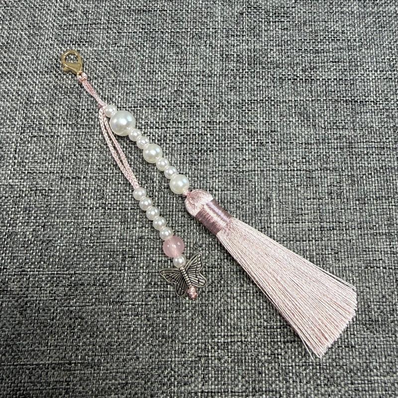 Faux Pearl Tassel Bag Charm With Retro Silver Butterfly Pendant Suitable For Handbags Backpacks Keys Hanfu Decoration
