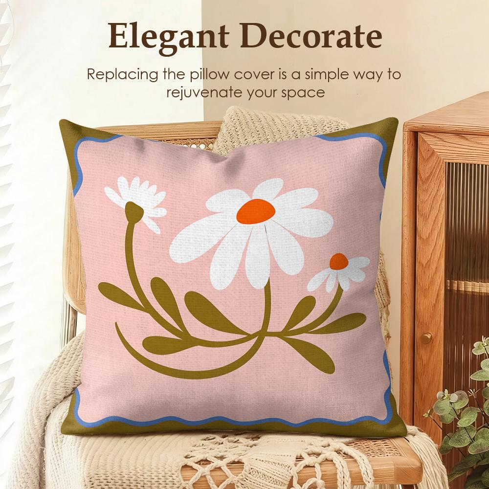 Flower Ins Simple Art Cushion Cover Natural Linen Organic Fabric Double-Sided Printing Sofa Home Decor Gift Pillow Case
