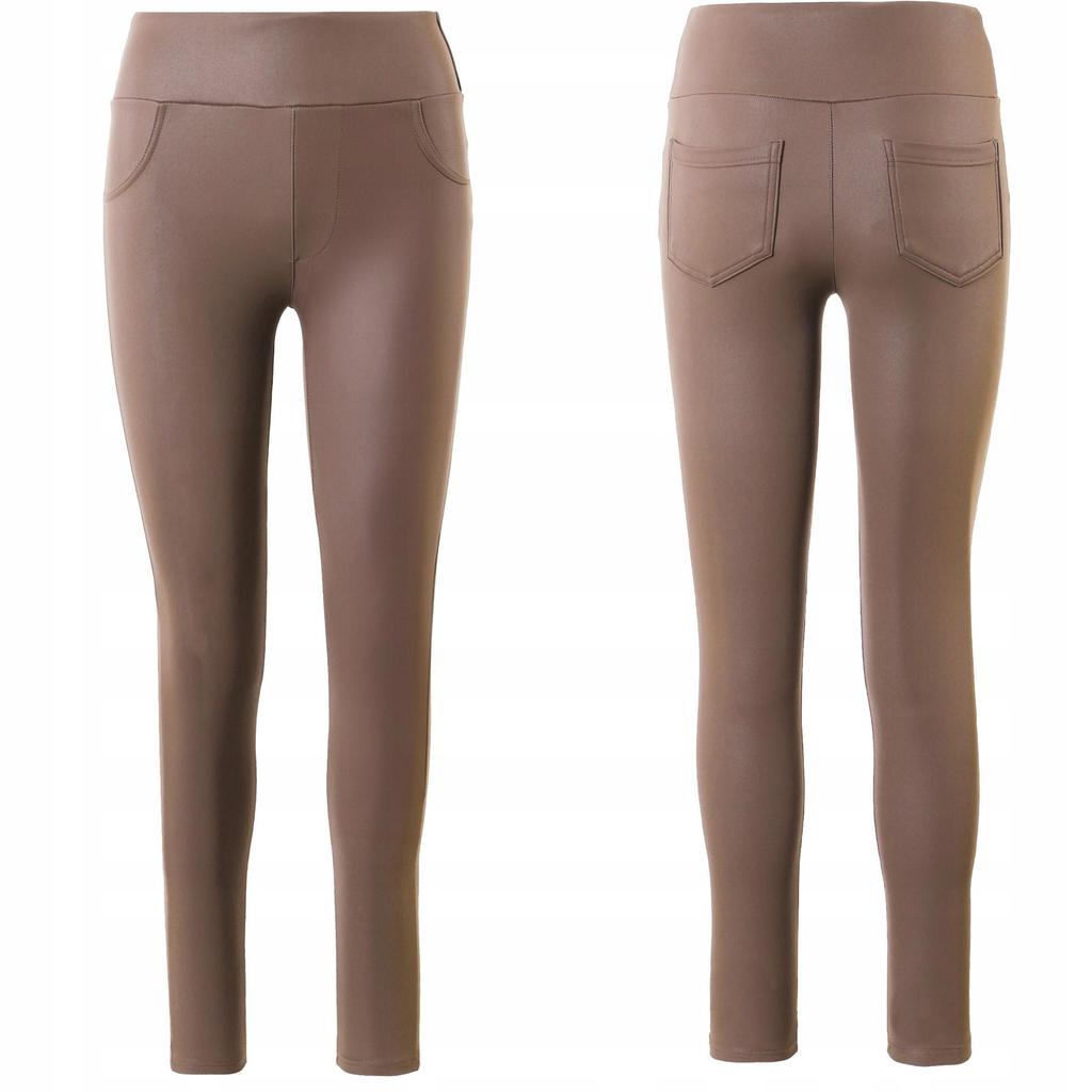 Women's Leggings Imitating Leather with High Waist, Fashionable, Stylish MORAJ M Beige