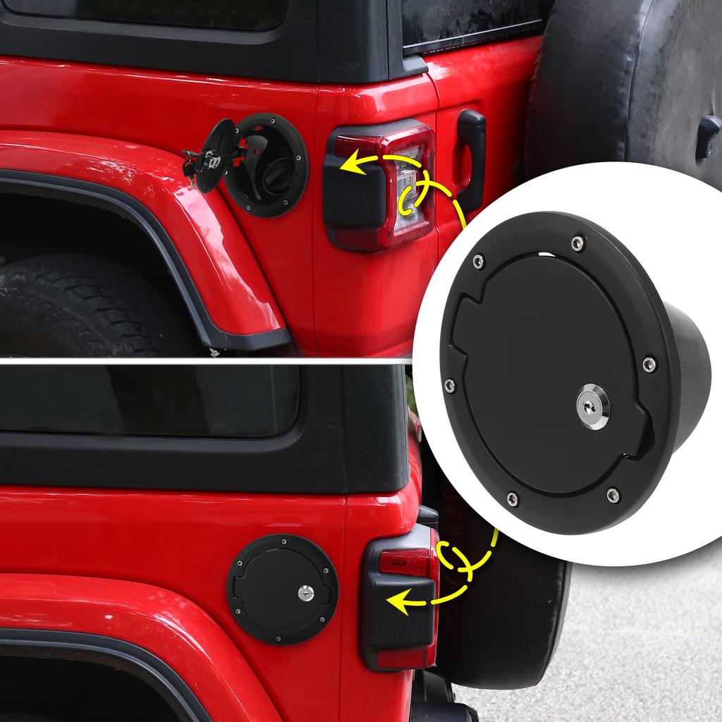 ACROPIX Fuel Tank Fuel Filler Lock Door Gas Tank Cap Cover Fits Jeep Wrangler JK with Key Black 1 Piece