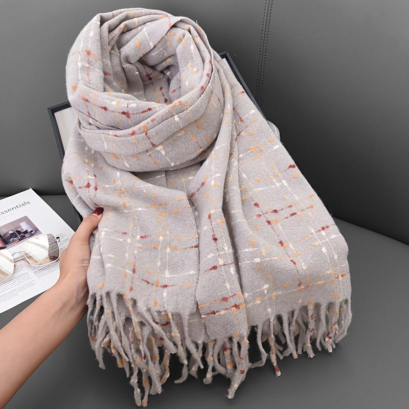New Style Thickened Imitation Cashmere Dot Plaid Tassel Scarf Men and Women Autumn and Winter Plus Velvet Thickened Warm Scarf