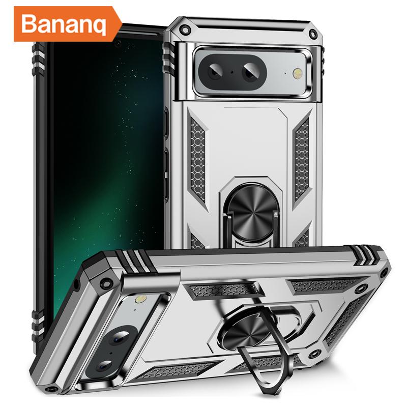 Bananq Custodia Armatura Antiurto in Metallo con Anello da Dito per Google Pixel 9 8 7 6 Pro 8A 7A 6A Supporto Magnetico da Auto Copertura per Telefono