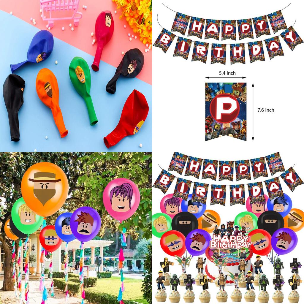 Roblox Kids Boys Birthday Party Supplies Elegant Banner Balloon Cake Topper Set