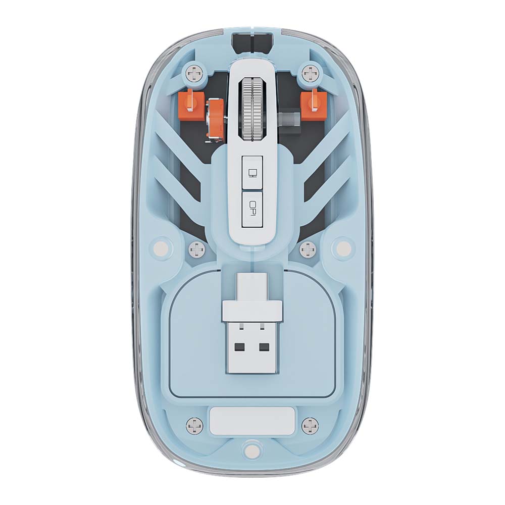 

Transparent Color Magnetic Mouse with Daul Bluetooth Wireless Type C USB Receiver Dual Mode 2.4GHz Connection Metal Wheel Mice світло-синій колір