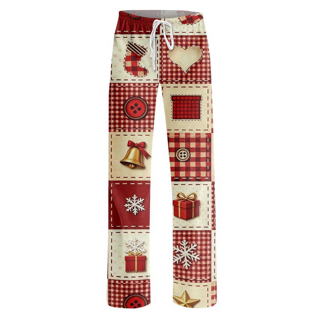 Women's Casual Pants with Christmas Print, Loose Fit, Stylish, for Holiday and Festive Occasions