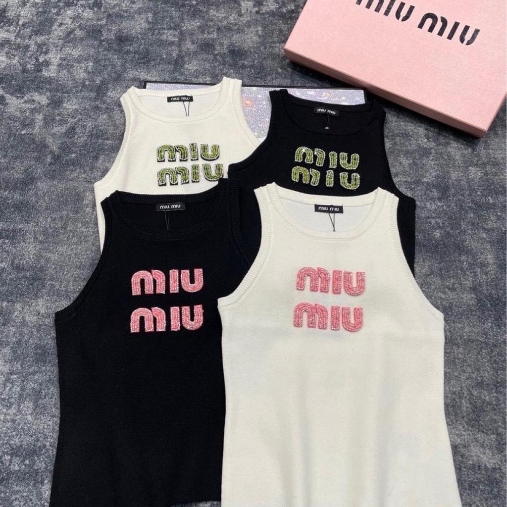 Spring/Summer Rhinestone Ribbed Sleeveless Ice Silk Knit Vest