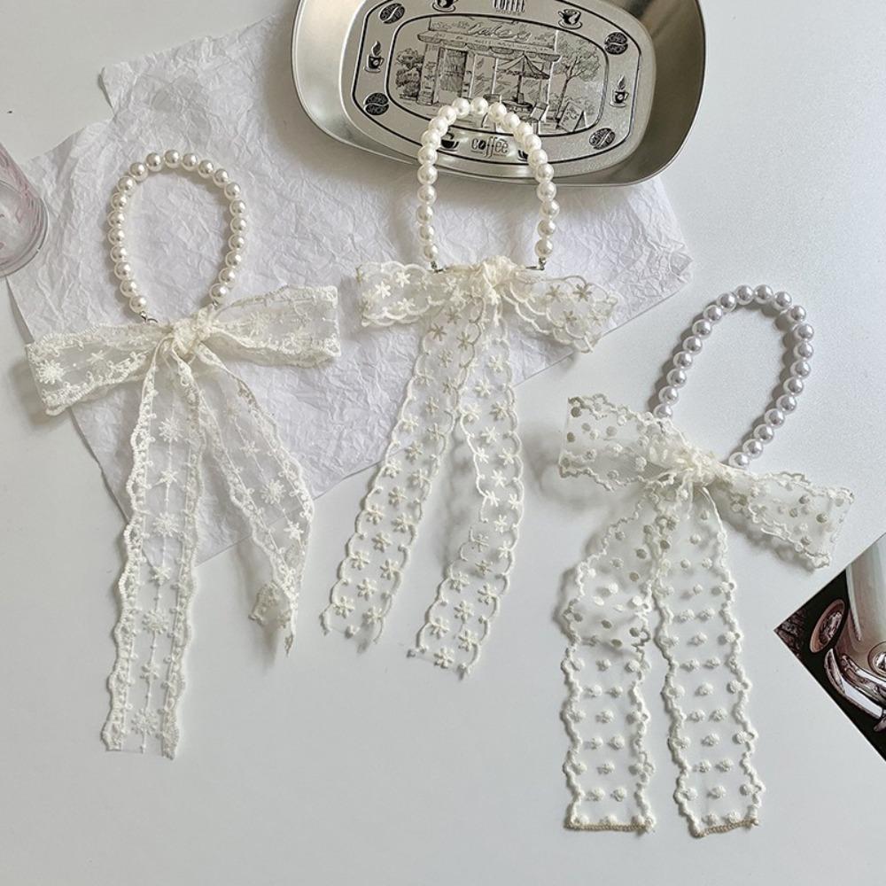 Bow Tie Lace Scarves Korean Style Ribbons Necklaces Fashion Pearl Choker  Daily