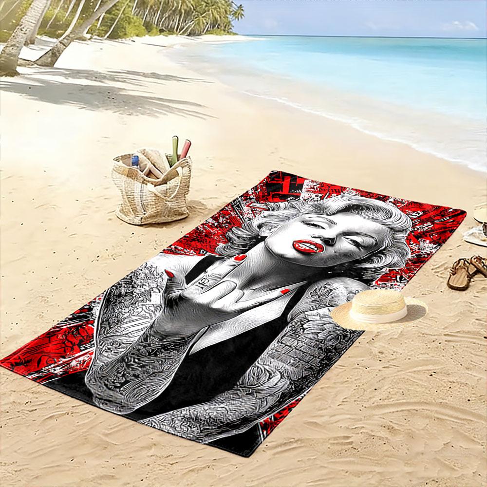 Tattooed Retro Woman Art Towel Beach Towel Quick-drying for Travel Outdoor Sports Jogging Beach and Swimming