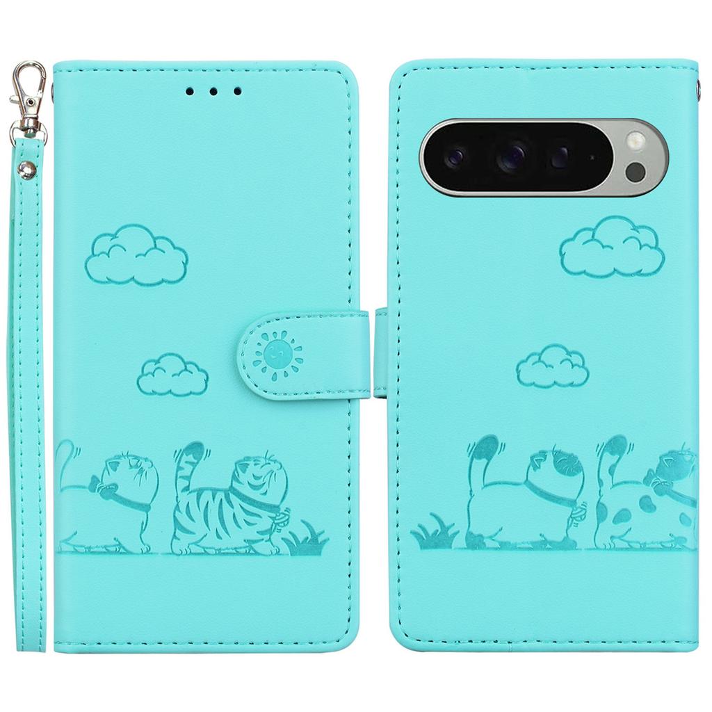 Dla Google Pixel 9 Pro/Pixel 9 Etui Blokujące RFID Wzór Kotka TPU+Skóra PU Pokrowiec na Telefon