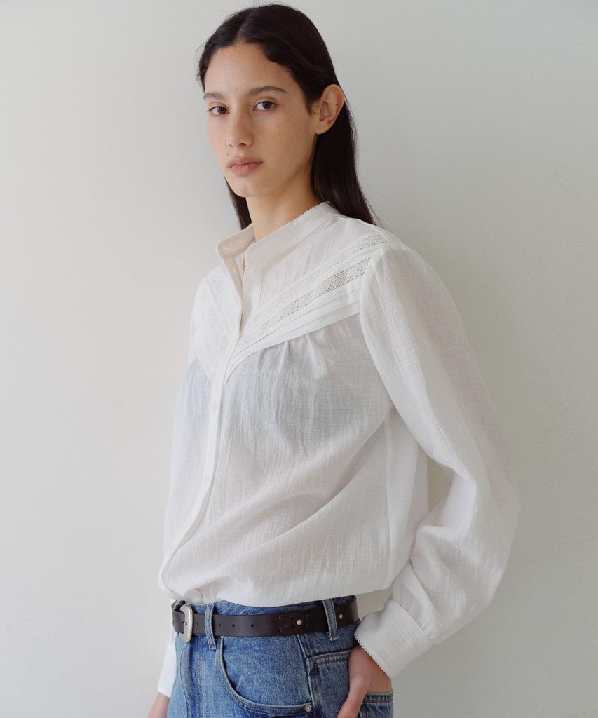 EN OR Cotton Lace Tuck Blouse - White