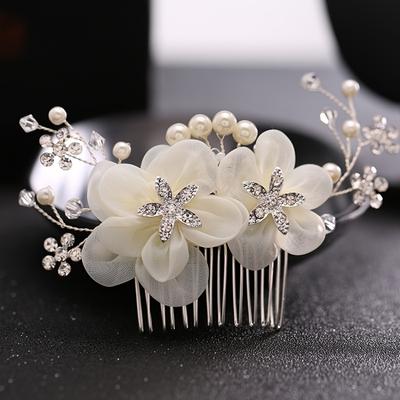 Wedding Hair Comb Flower Hair Ornaments Bride Hair Comb Pearl Rhinestone Headpiece For Women Girls Headdress Floral Jewelry